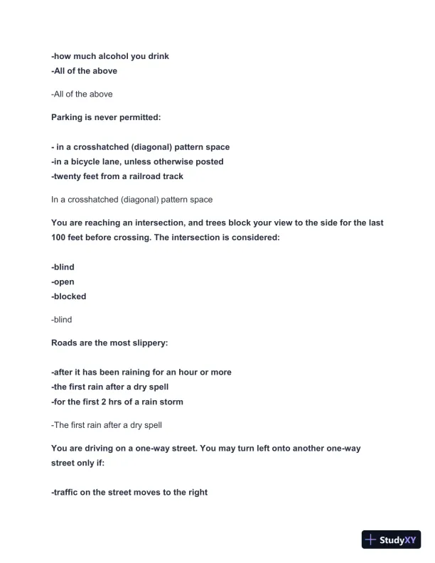 2024-2025 California DMV Permit Test with Answers (104 Solved Questions) - Page 8 preview image