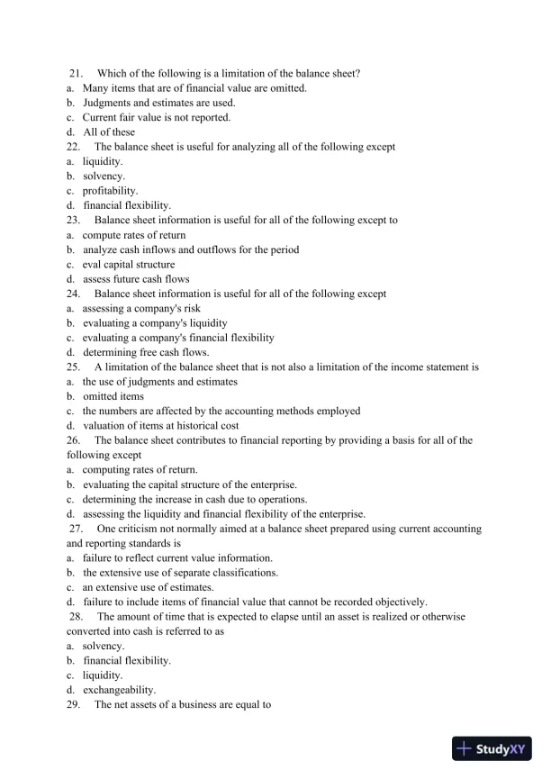 ACC 303 Week 11 Final Exam Review: Financial Reporting Concepts and Balance Sheet Analysis - Page 3 preview image