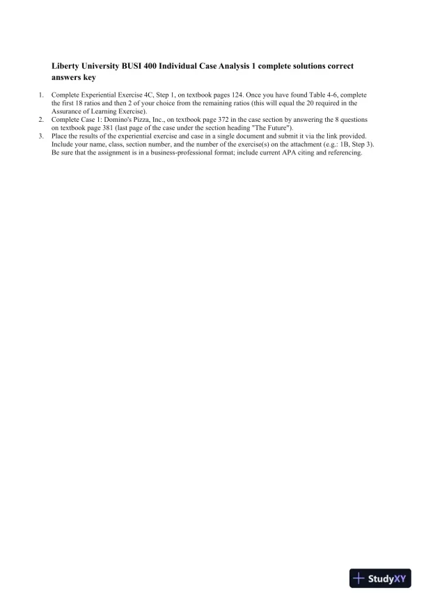 Liberty University BUSI 400 Individual Case Analysis 1 complete solutions correct answers key - Page 1 preview image