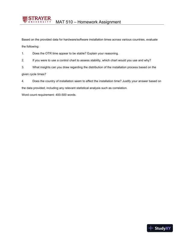 MAT 510 � Homework Assignment Strayer University - Page 1 preview image