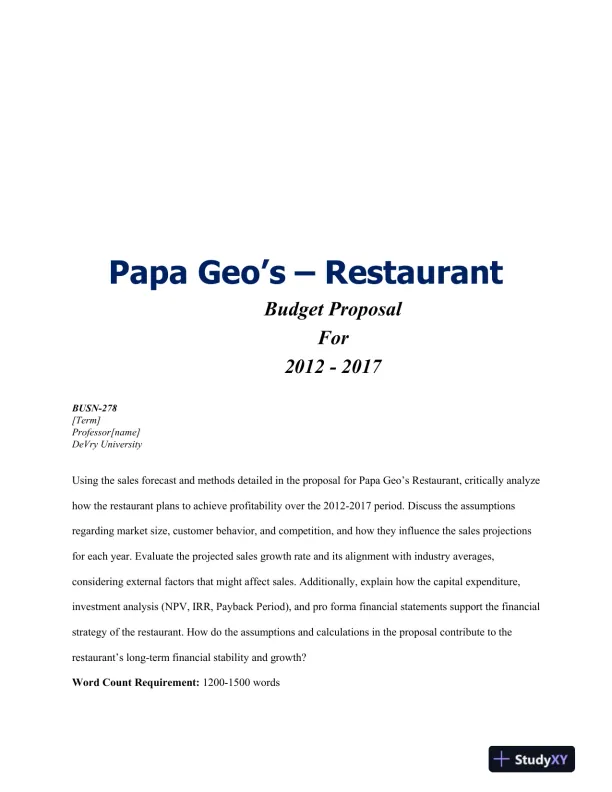 BUSN-278 Papa Geo�s � Restaurant DeVry University - Page 1 preview image