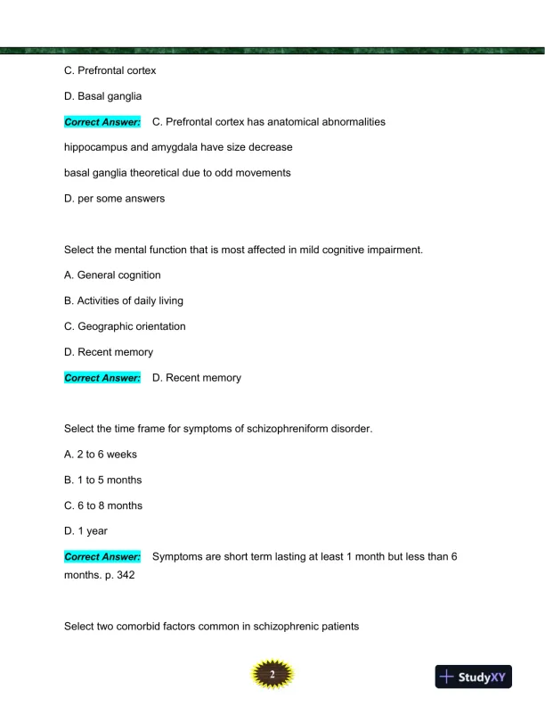 NURS6635 Mental Health Final Exam With Answers (119 Solved Questions) - Page 3 preview image