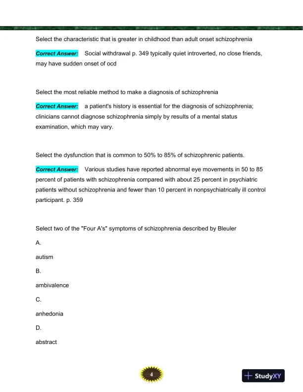 NURS6635 Mental Health Final Exam With Answers (119 Solved Questions) - Page 5 preview image