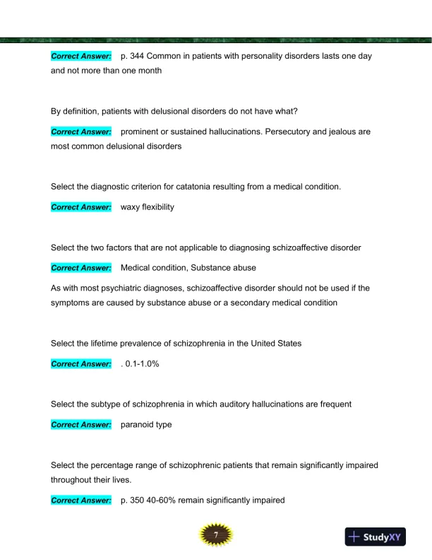 NURS6635 Mental Health Final Exam With Answers (119 Solved Questions) - Page 8 preview image