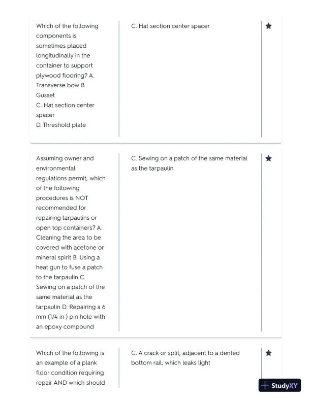 IICL Container Inspector's Pracice Exam with Answers (80 Solved Questions) - Page 6 preview image