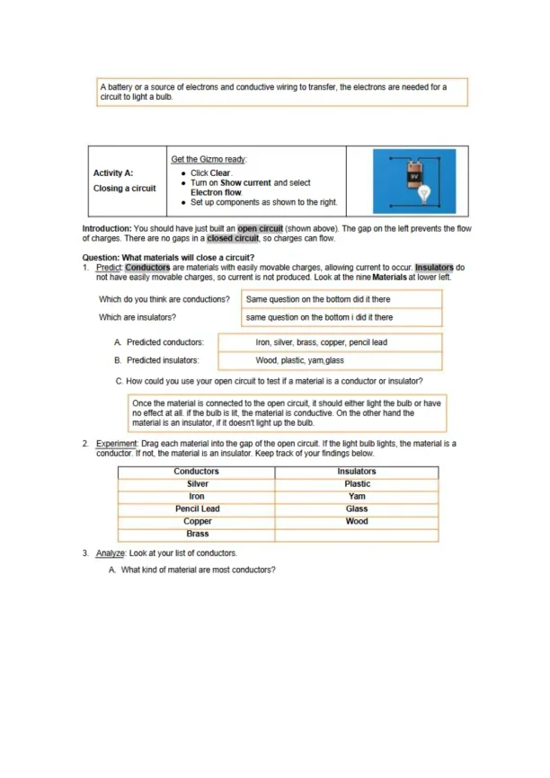 Student Exploration Circuit Builder Build and Test - Page 2 preview image