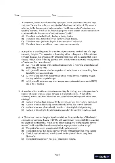 Test Bank for Pathophysiology: Concepts of Altered Health States, 8th Edition - Page 1 preview image