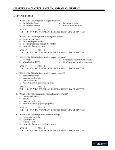 Test Bank For Introduction To General, Organic And Biochemistry, 10th Edition - Page 1 preview image