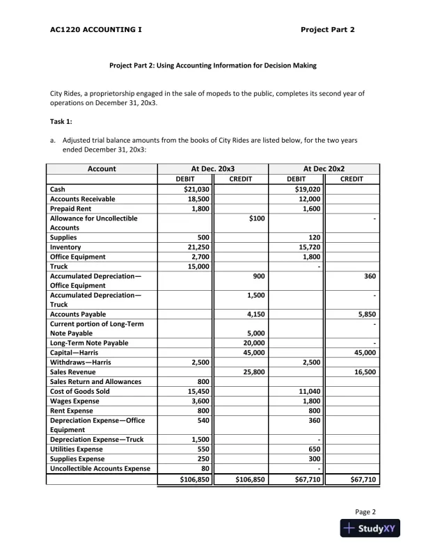 AC1220 Financial Statement Analysis and Loan Recommendation for City Rides and Extreme Scooter - Page 3 preview image