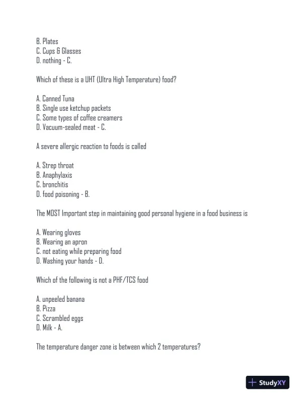 AAA Food Handler Exam With Answers (151 Solved Questions) - Page 10 preview image