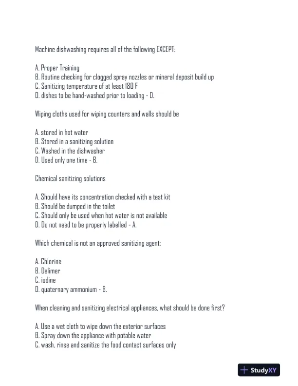 AAA Food Handler Exam With Answers (151 Solved Questions) - Page 5 preview image