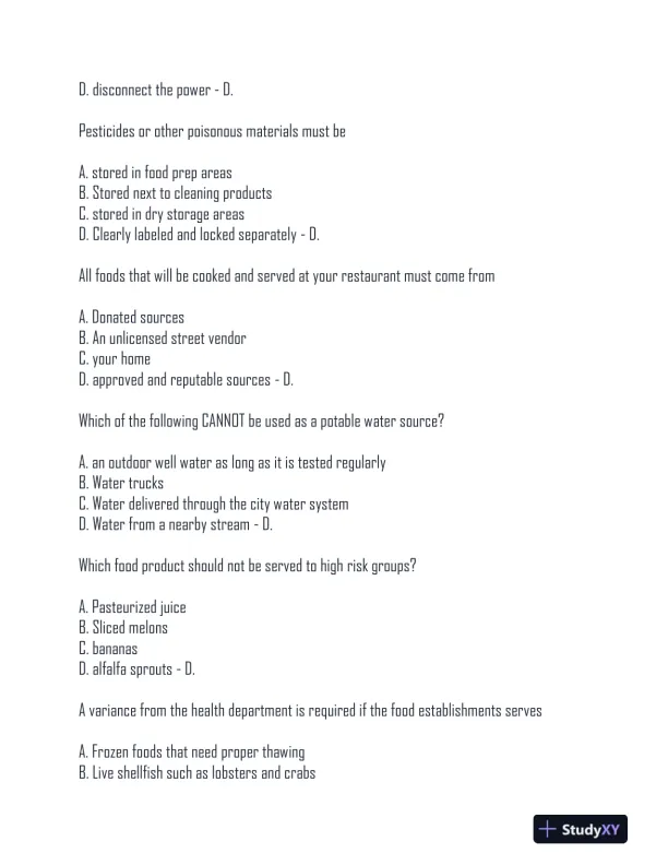 AAA Food Handler Exam With Answers (151 Solved Questions) - Page 6 preview image