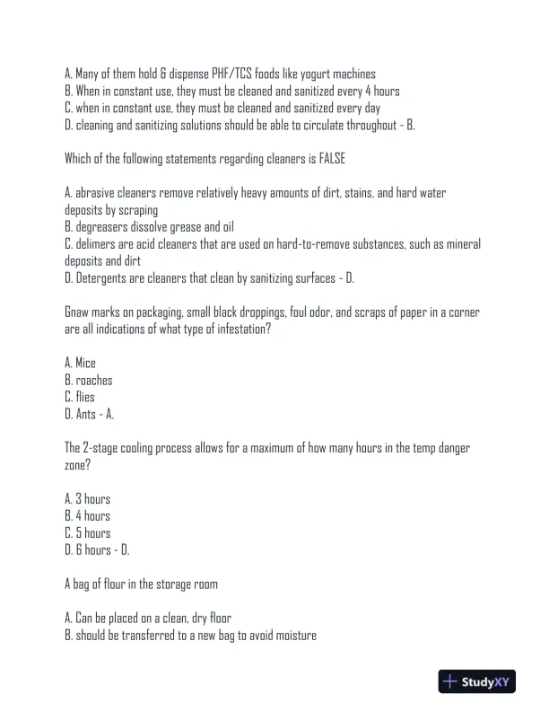 AAA Food Handler Exam With Answers (151 Solved Questions) - Page 8 preview image
