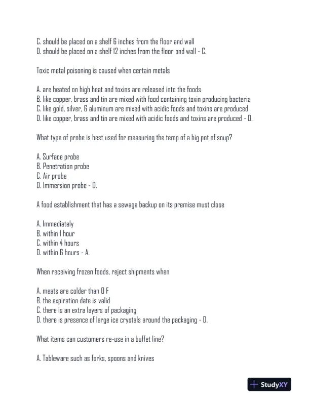 AAA Food Handler Exam With Answers (151 Solved Questions) - Page 9 preview image