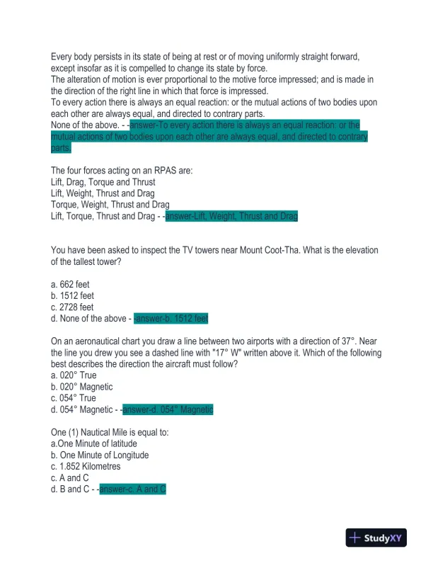 2023-2024 CASA REPL Exam With Answers (109 Solved Questions) - Page 4 preview image