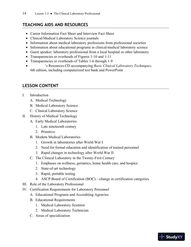 Solution Manual for Basic Clinical Laboratory Techniques, 6th Edition - Page 15 preview image