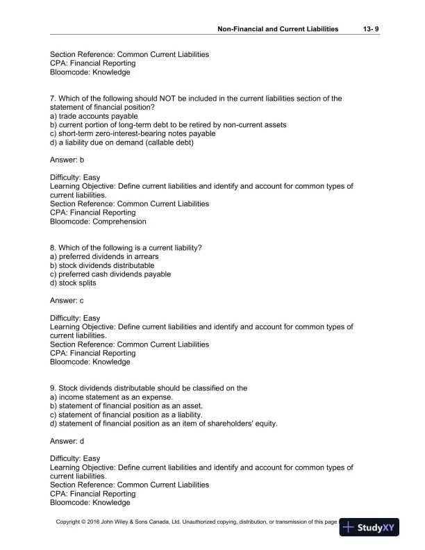 Test Bank For Intermediate Accounting: Volume 1, 11th Canadian Edition - Page 10 preview image
