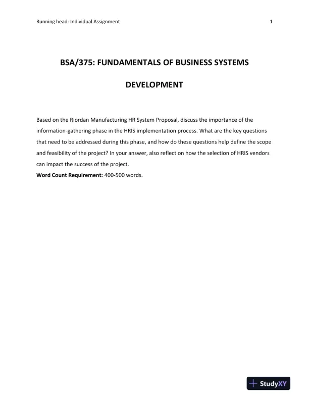 BSA/375: Fundamentals of Business Systems Development - Page 1 preview image