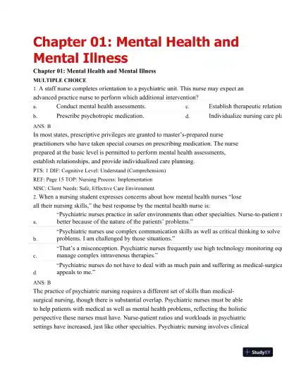 Test Bank For Varcarolis' Foundations Of Psychiatric Mental Health Nursing: A Clinical Approach, 7th Edition - Page 1 preview image