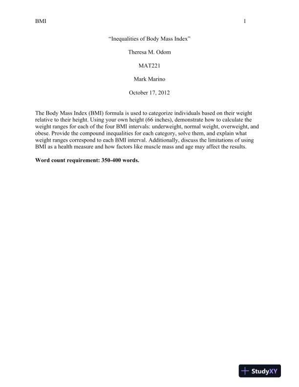 MAT221 Two- Inequalities of Body Mass Index - Page 1 preview image