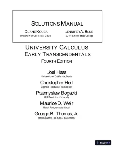 Solution Manual for University Calculus: Early Transcendentals , 4th Edition - Page 1 preview image
