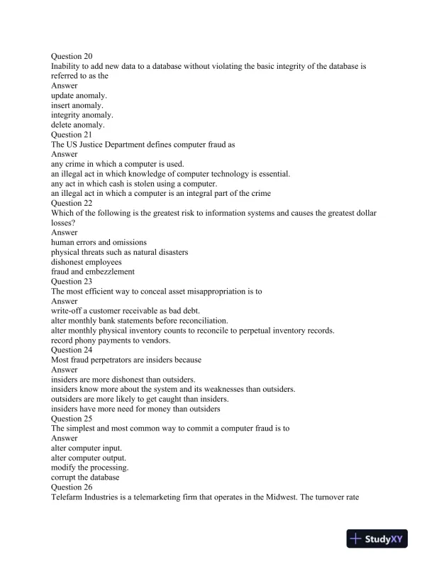 ACC 564 Final Exam Review: Key Accounting Information Systems Concepts and Fraud Detection - Page 6 preview image