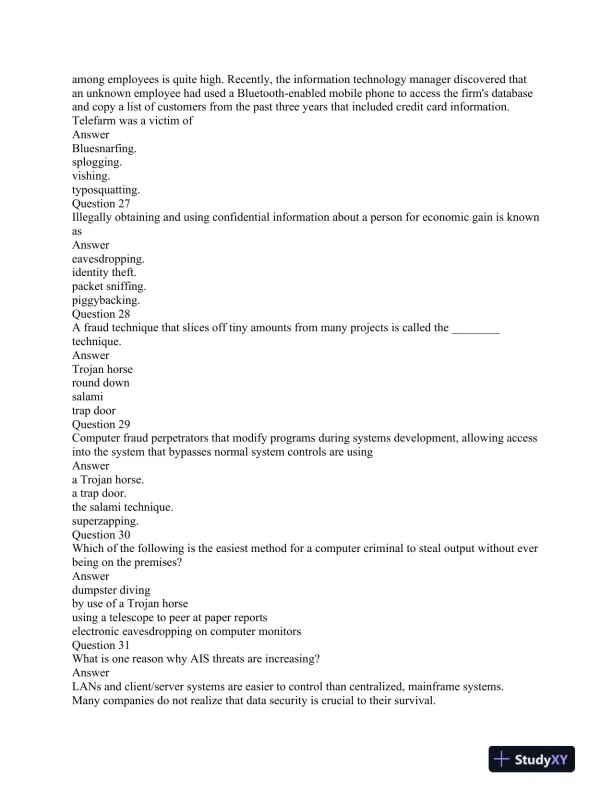 ACC 564 Final Exam Review: Key Accounting Information Systems Concepts and Fraud Detection - Page 7 preview image