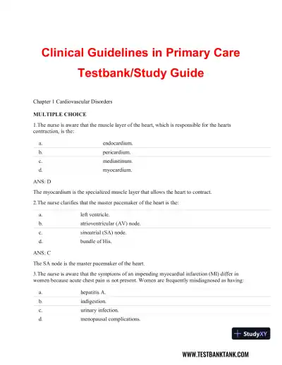 Clinical Guidelines in Primary Care: A Reference and Review Book 1st Edition Test Bank - Page 1 preview image