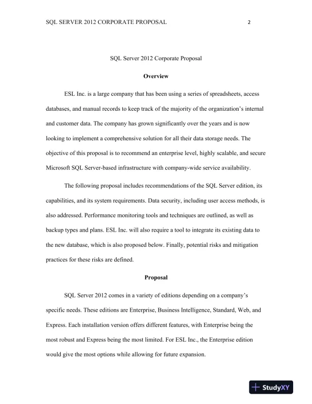 SQL Server 2012 Corporate Proposal - Page 3 preview image