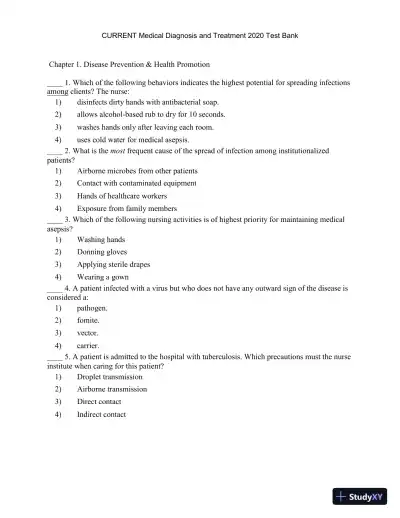 Test Bank for CURRENT Medical Diagnosis and Treatment 2020, 59th Edition - Page 1 preview image