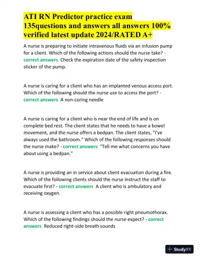 2024 ATI RN Predictor Practice Exam with Answers (136 Solved Questions) - Page 1 preview image