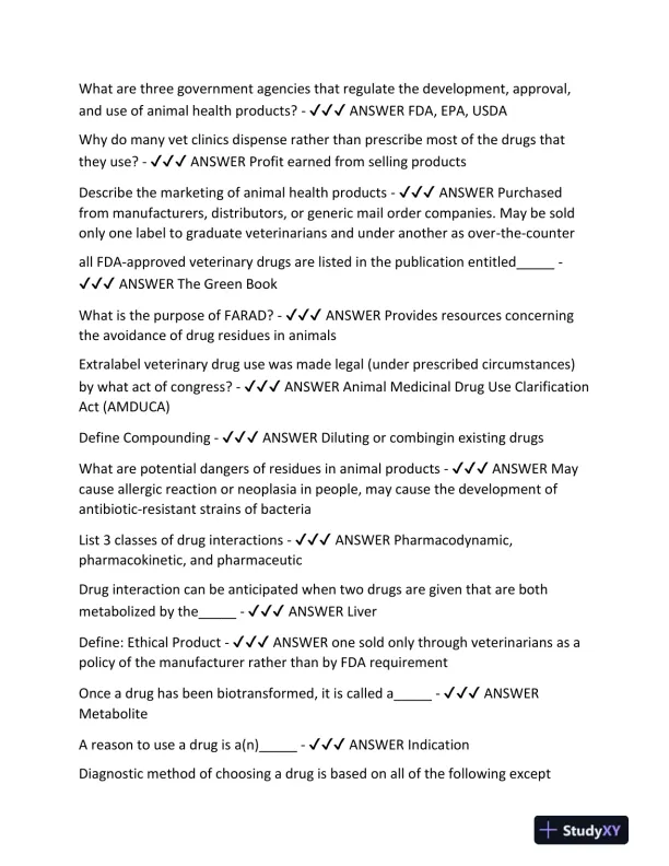2024 PENN FOSTER VETERINARY Pharmacology Final Exam With Answers (492 Solved Questions) - Page 5 preview image