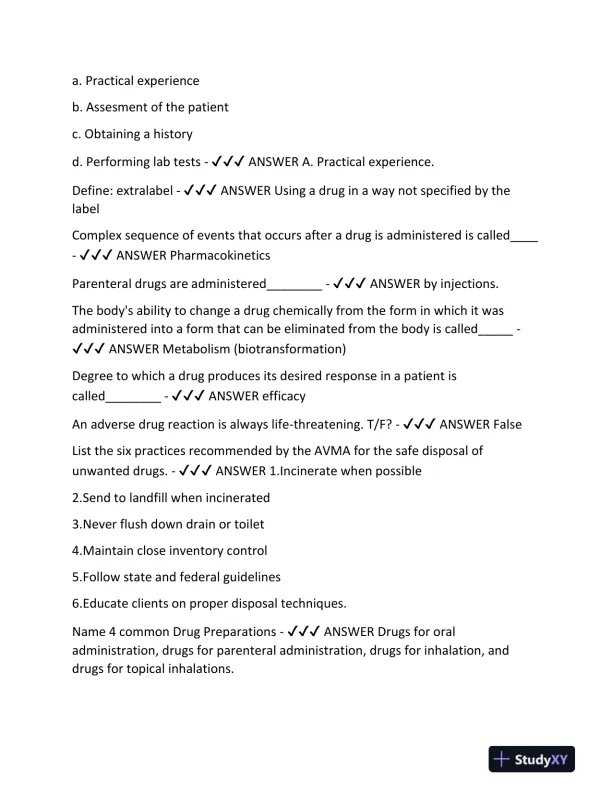 2024 PENN FOSTER VETERINARY Pharmacology Final Exam With Answers (492 Solved Questions) - Page 6 preview image