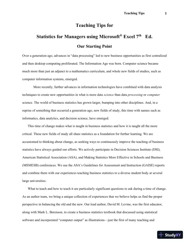 Solution Manual For Statistics for Managers Using Microsoft Excel, 7th Edition - Page 5 preview image
