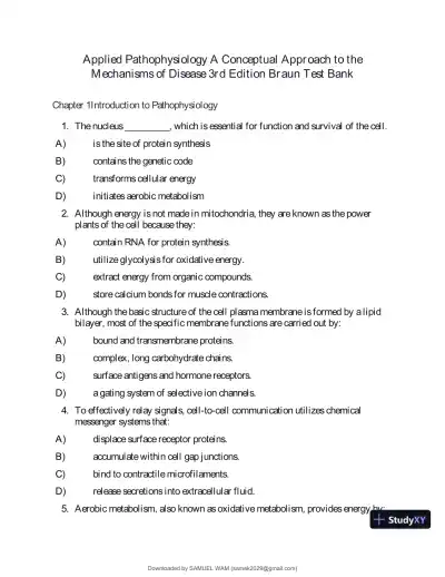 Test Bank for Applied Pathophysiology: A Conceptual Approach to the Mechanisms of Disease, 3rd Edition (Chapters 1-18) - Page 1 preview image