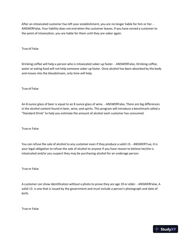 Smart Serve Practice Test with Answers (46 Solved Questions) - Page 3 preview image