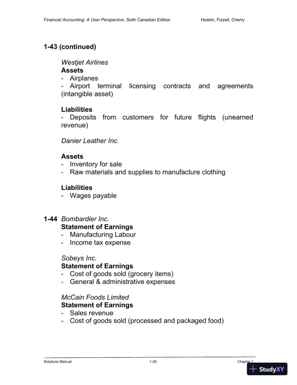 Financial Accounting: A User Perspective , 6th Canadian Edition Solution Manual - Page 27 preview image
