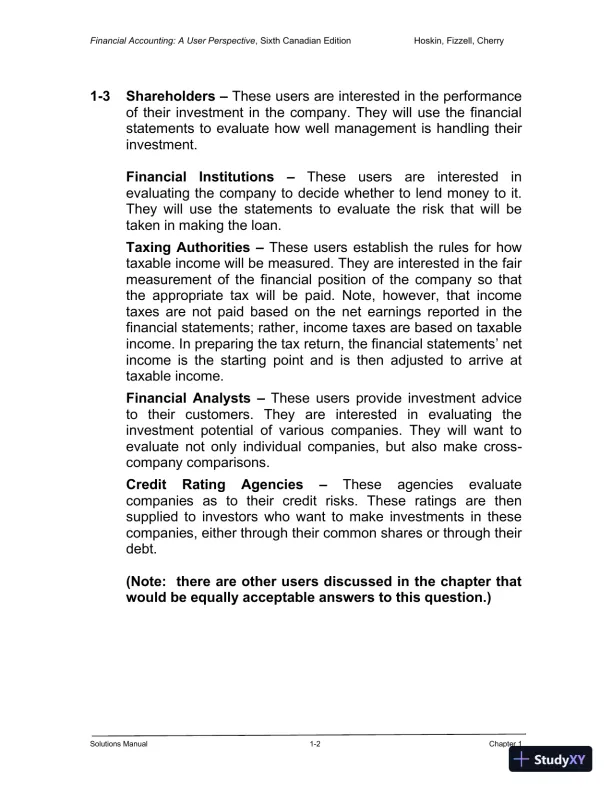 Financial Accounting: A User Perspective , 6th Canadian Edition Solution Manual - Page 3 preview image
