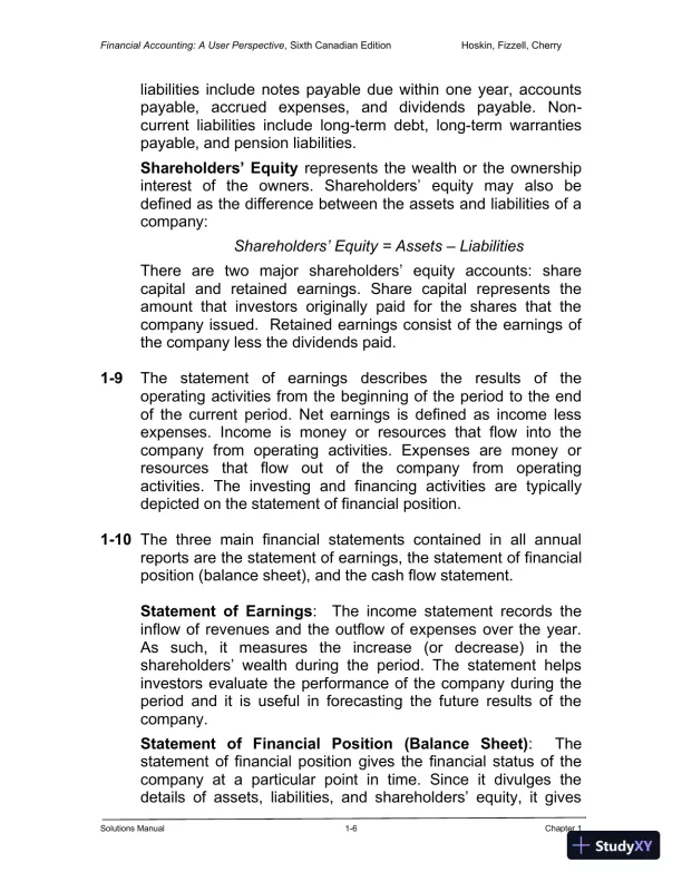 Financial Accounting: A User Perspective , 6th Canadian Edition Solution Manual - Page 7 preview image