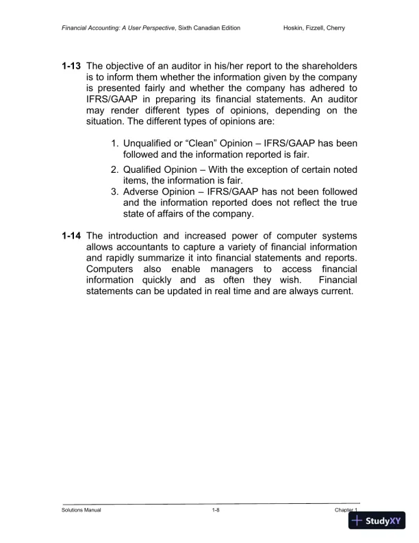Financial Accounting: A User Perspective , 6th Canadian Edition Solution Manual - Page 9 preview image