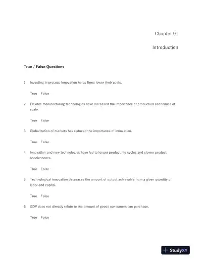 Strategic Management of Technological Innovation 5th Edition Test Bank - Page 1 preview image