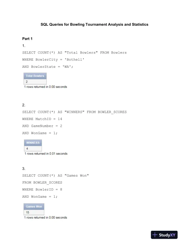 SQL Queries for Bowling Tournament Analysis and Statistics - Page 1 preview image