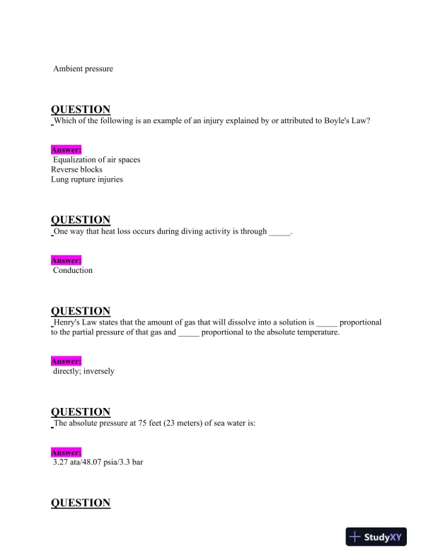 2024-2025 NAUI Physics Diver Master Exam With Answers (132 Solved Questions) - Page 3 preview image