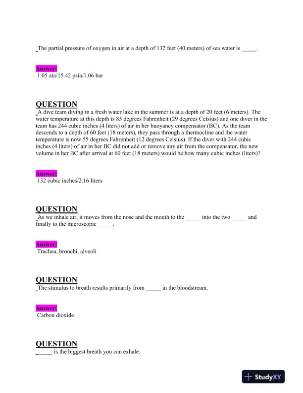 2024-2025 NAUI Physics Diver Master Exam With Answers (132 Solved Questions) - Page 5 preview image