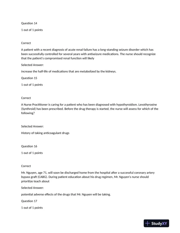 NURS6521 Cardiovascular Midterm Exam With Answers (101 Solved Questions) - Page 6 preview image