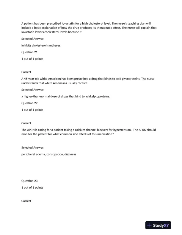 NURS6521 Cardiovascular Midterm Exam With Answers (101 Solved Questions) - Page 8 preview image