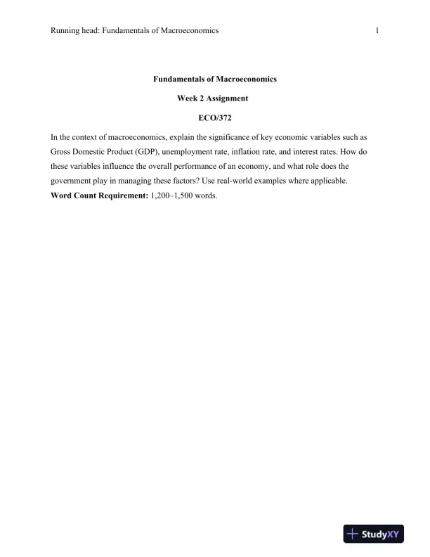 ECO/372 Week 2 Assignment: Fundamentals of Macroeconomics - Page 1 preview image