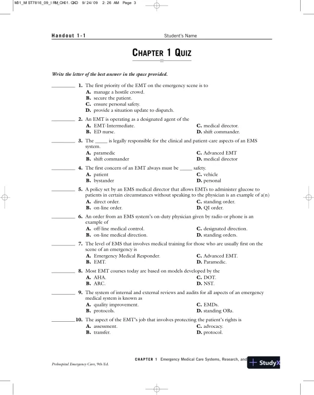 Test Bank For Prehospital Emergency Care, 9th Edition - Page 1 preview image