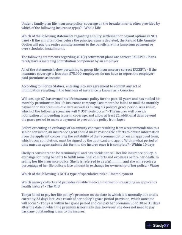 214 Florida Insurance Practice Exam With Answers (210 Solved Questions) - Page 3 preview image
