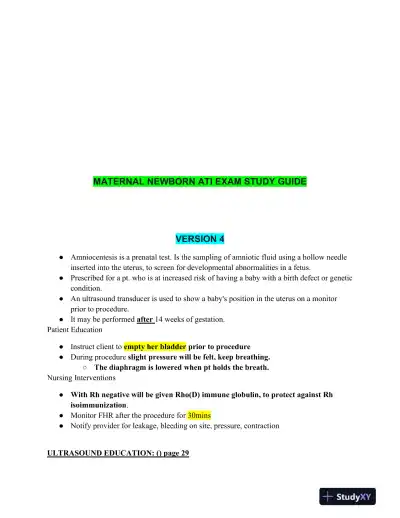 ATI RN Maternal Newborn Proctored Exam Version 4 With Answers (33 Solved Questions) - Page 1 preview image